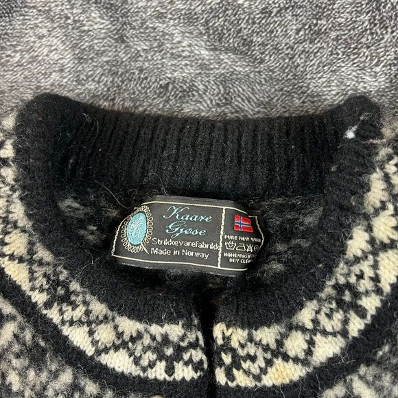 Kaare Gjose Made In Norway Pure New Wool Black White Cardigan Sweater S *Read - Picture 4 of 10